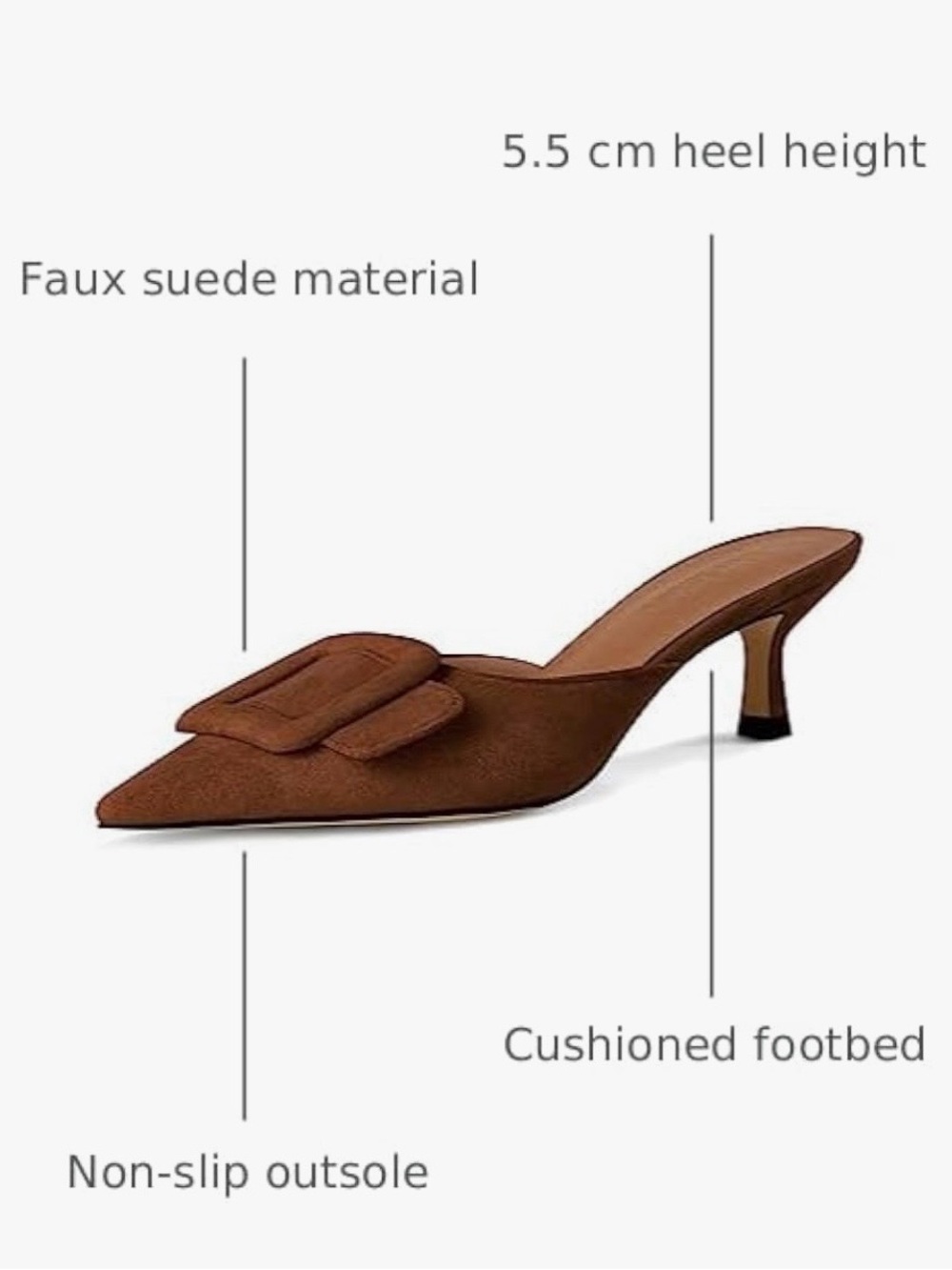 Chestnut Suede Pointed-Toe Buckle Mules - Picture 2 of 6